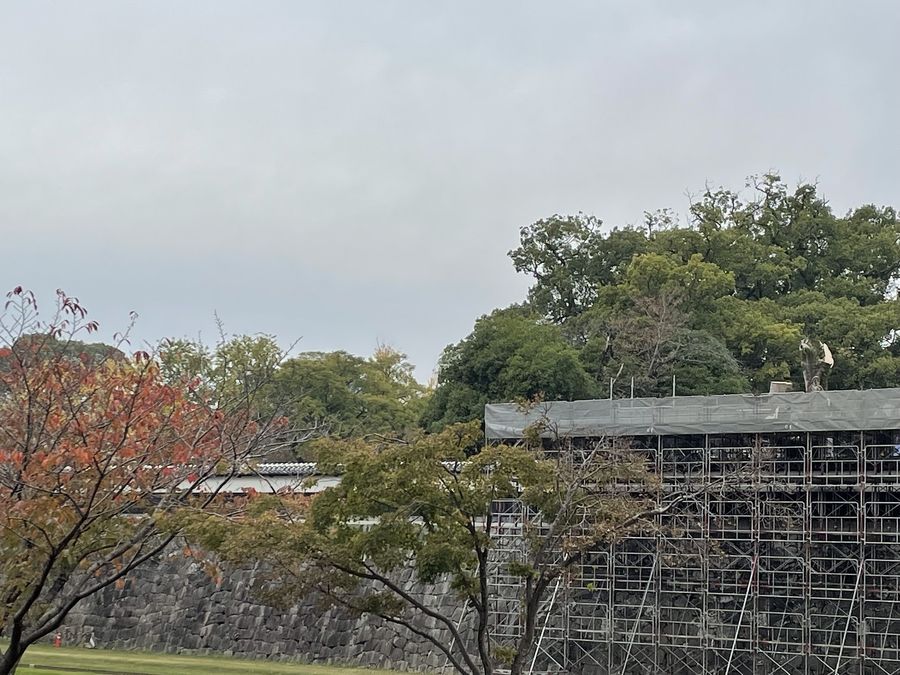 地震からの復興工事中の熊本城長塀