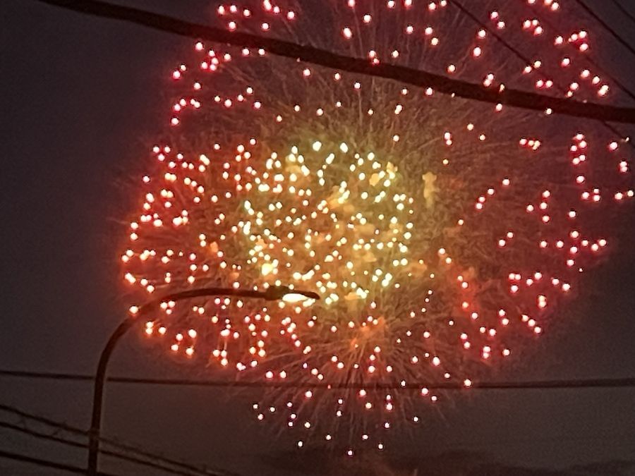 夜空に打ち上げられた江津湖の花火